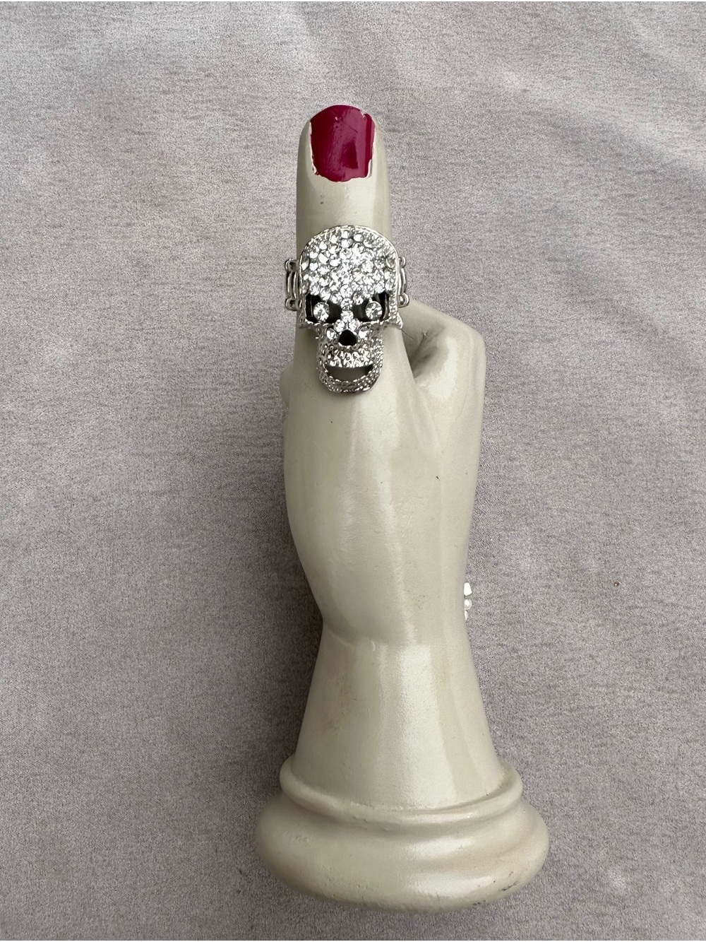 Crystal Skull Statement Ring in Silver